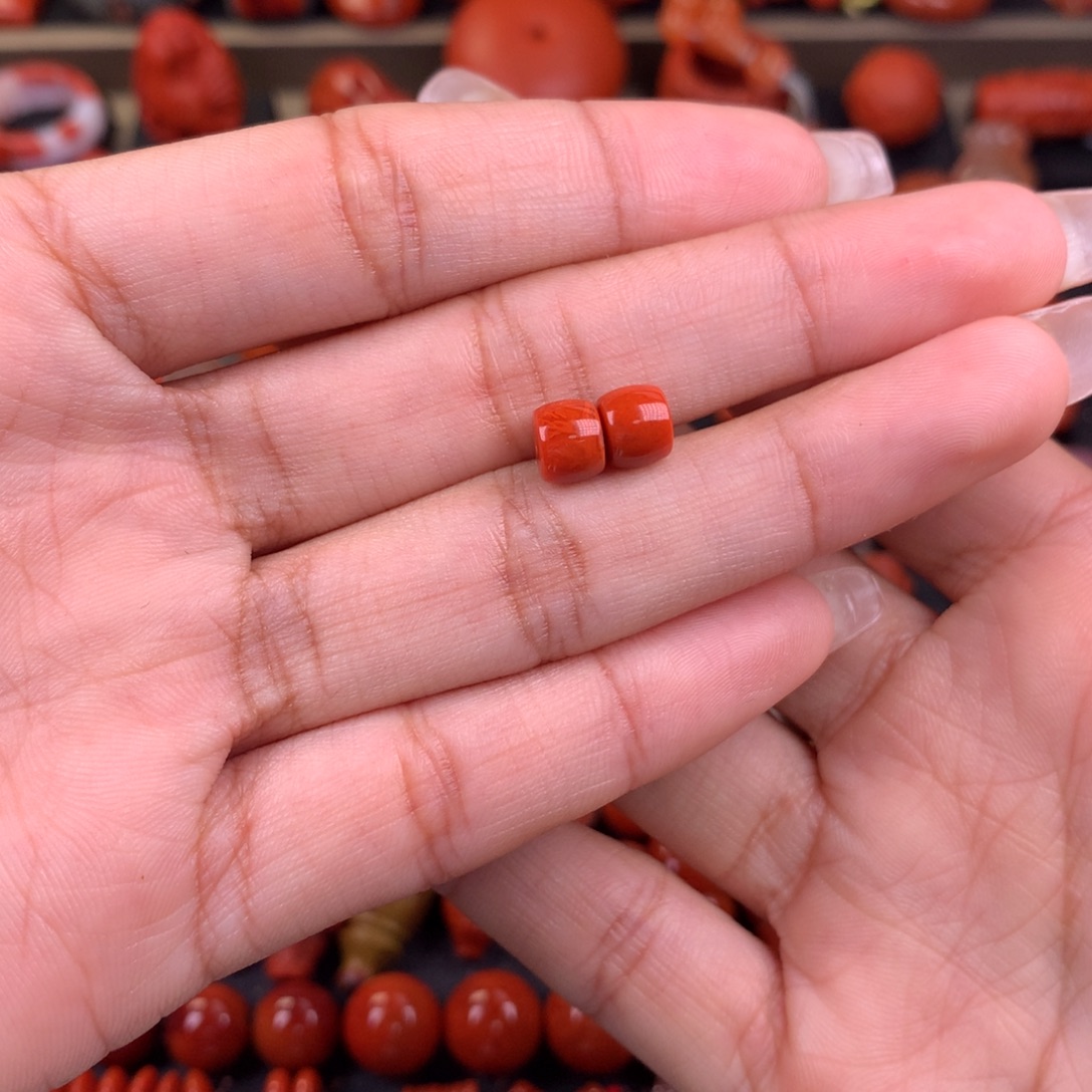 南红玛瑙未镶嵌直切对珠6+