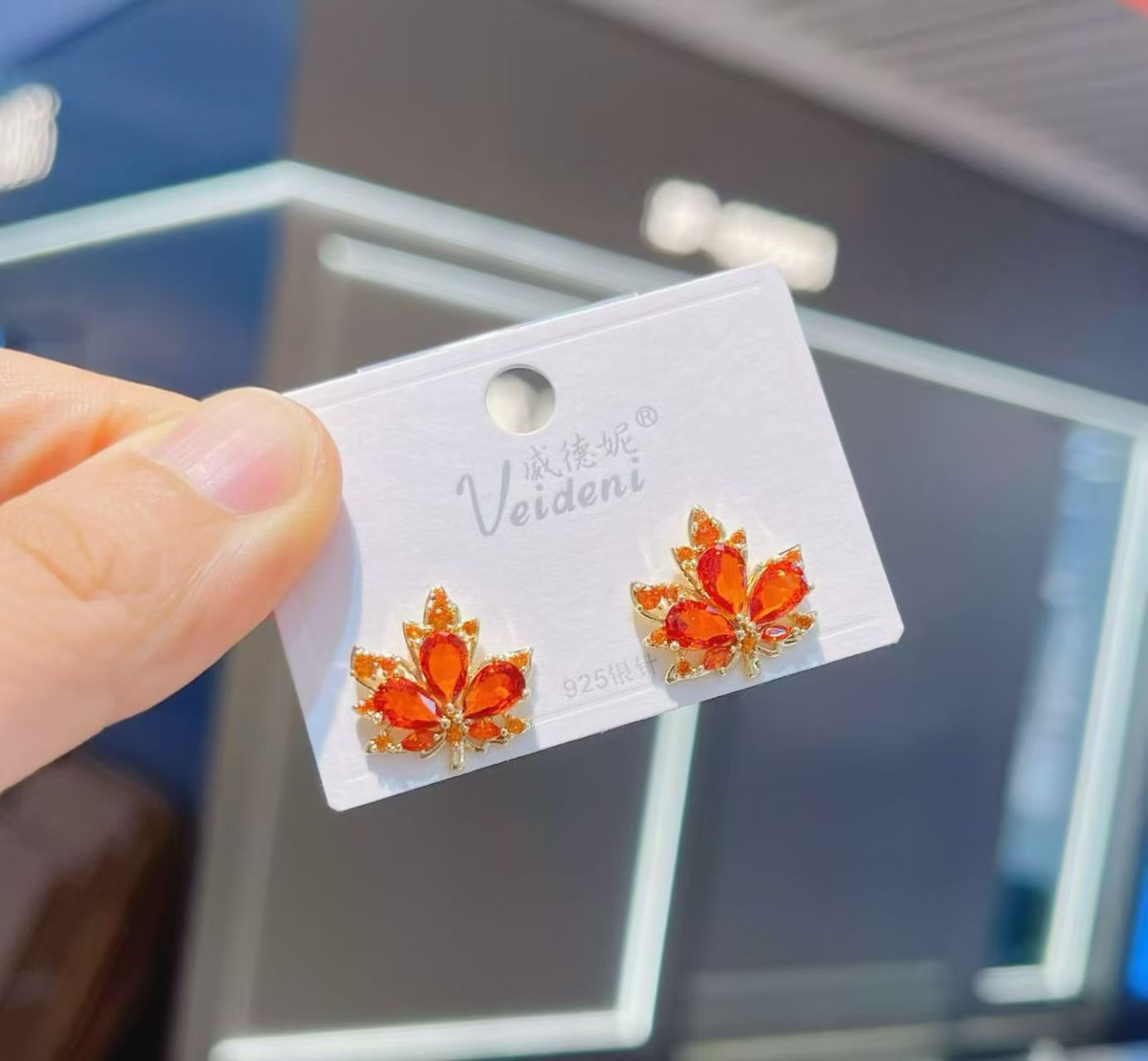 925银仿水晶耳饰 铜镀金925银针气质百搭