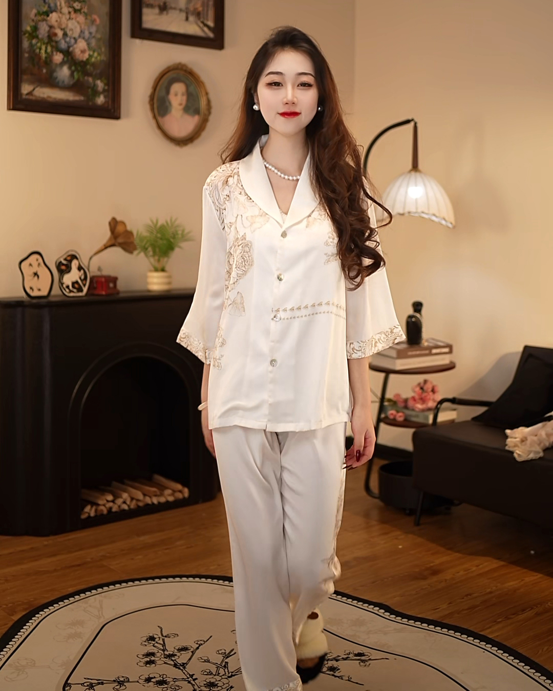 妍色物语【金枝玉叶】轻奢家居服套装春秋短袖外穿高级家居服