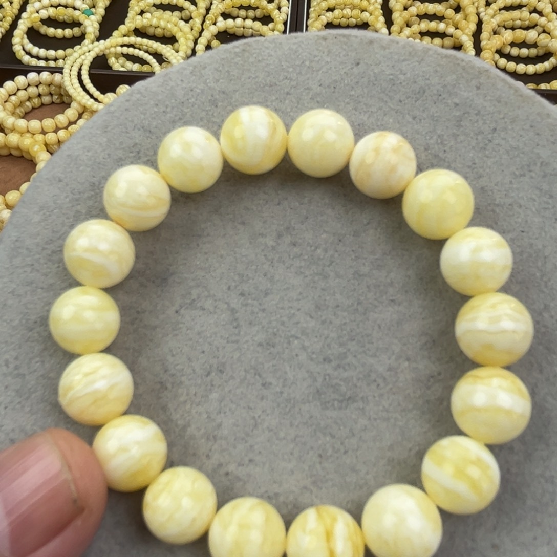 蜜蜡未镶嵌手串纯天然俄料瓷白花虎皮11+腕口16+