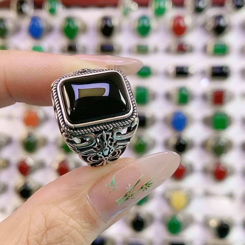 【闪购商品】银S925镶嵌戒指玛瑙/玉髓自*