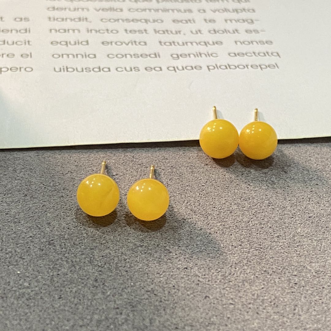 【胖丁珠宝】s925银镶蜜蜡耳钉12-H32P4【多样性发一件】7mm