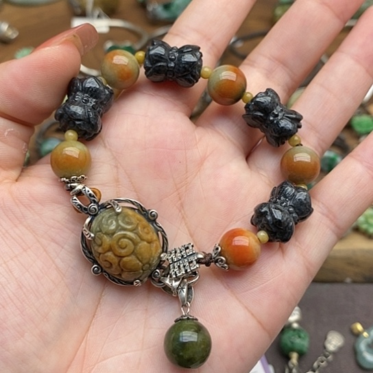 银S925镶嵌手串翡翠013