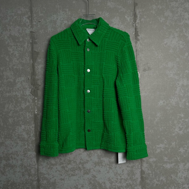 未使用 WE11 DONE L*1/BV绿色毛巾棋盘格提花纽扣外套/17458/JP