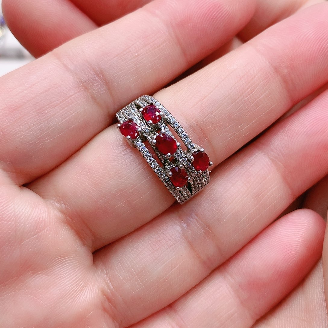 红宝石戒指银S925镶嵌