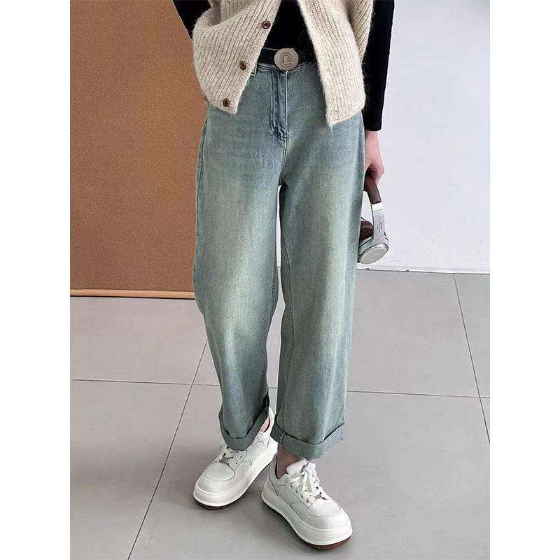 （女装）5067 蓝色高腰显瘦韩版休闲遮肉百搭宽松牛仔裤