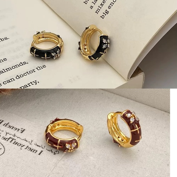 铜合金珐琅耳饰 法式黑色珐琅耳环女小众设计轻奢耳环气质b107