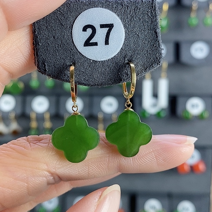 和田玉耳饰18K金镶嵌