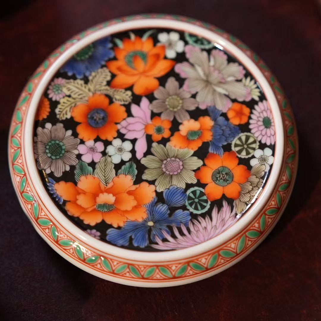 古阅和风 万花盖置家用陶瓷纯手工