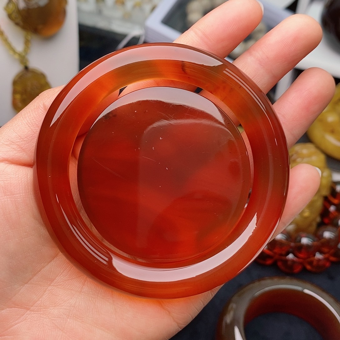 蜜蜡手镯未镶嵌橘红蜜蜡手镯古典时尚气质百搭