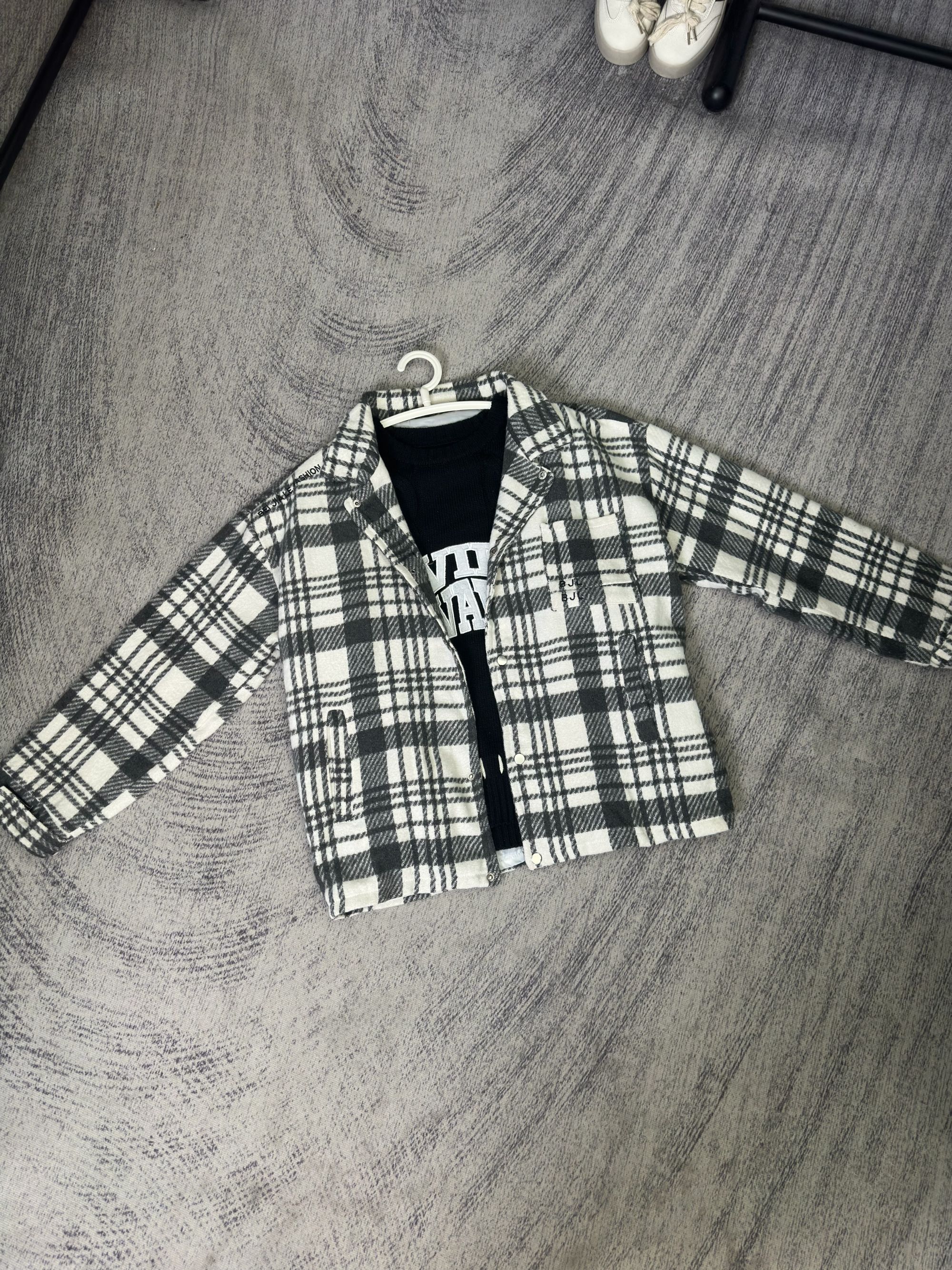 7708-BY秋冬季格子毛呢外套男女慵懒风上衣宽松ins休闲百搭夹克