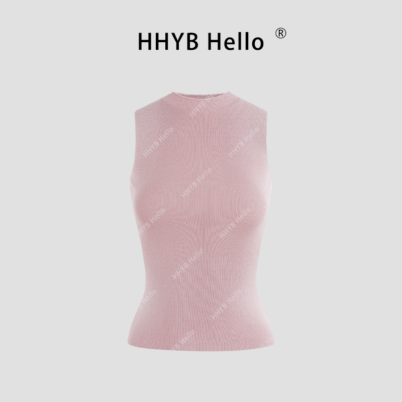 HHYB Hello法式圆领无袖针织背心女2025夏新款高级感上衣M1008