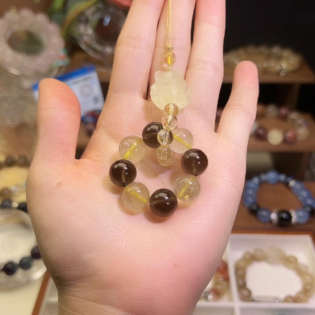 水晶手链合金金发晶茶晶手机挂件