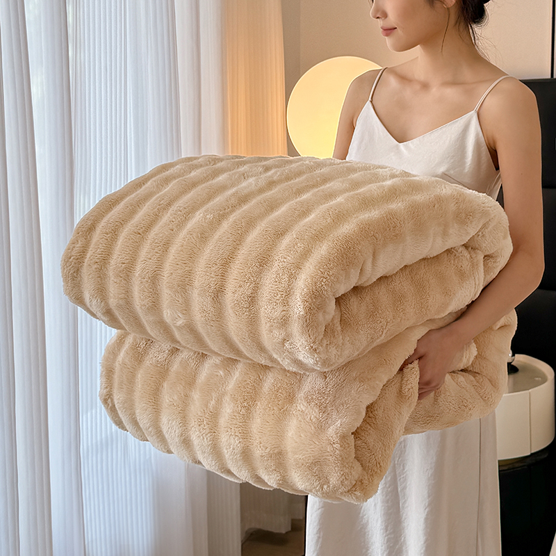 福利品简约纯色兔毛毯毯子