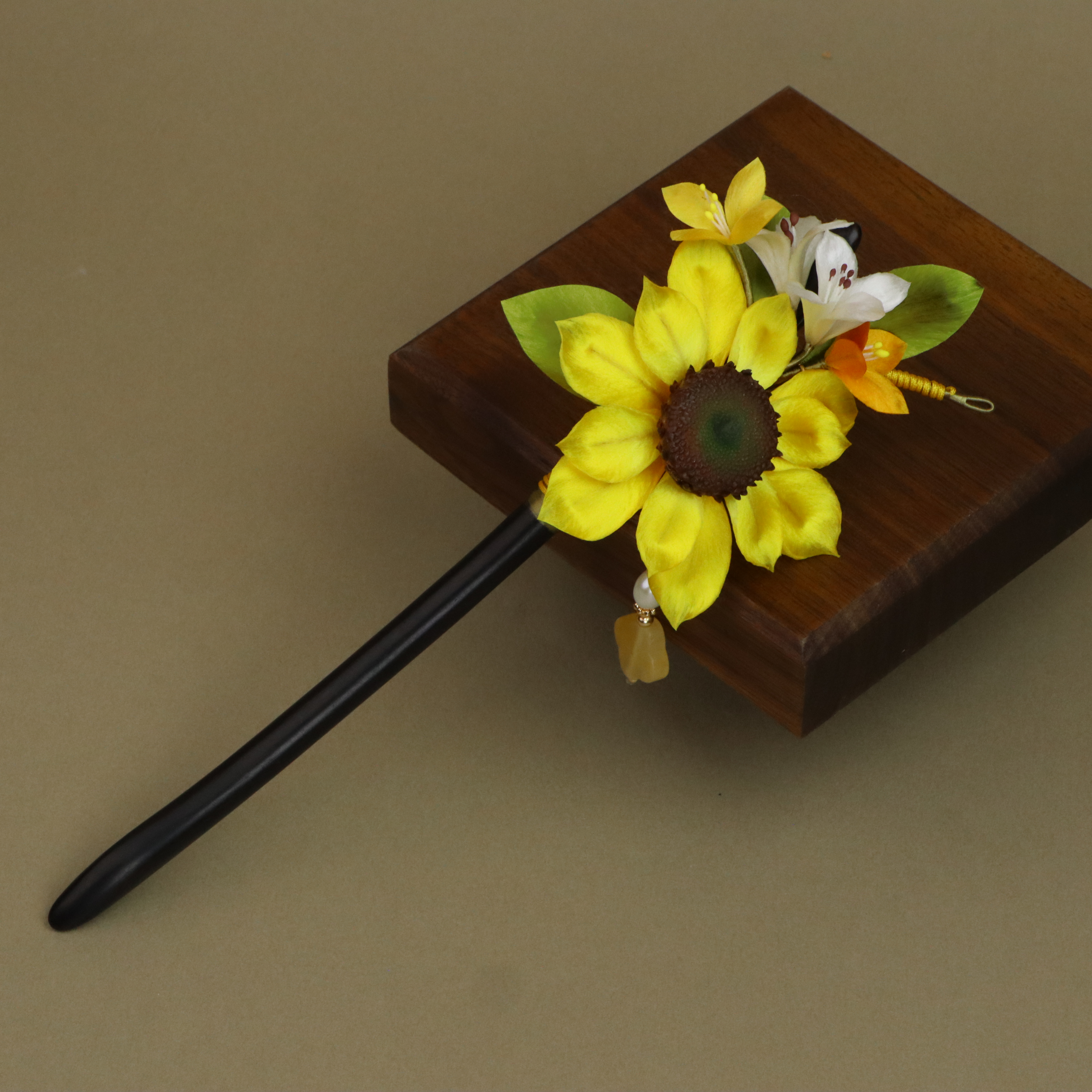 【灿烂千阳】非遗绒花纯手工向日葵发簪绿檀百搭古风简约日常古典簪