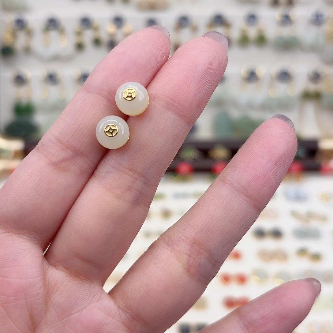 银S925镶嵌和田玉耳饰