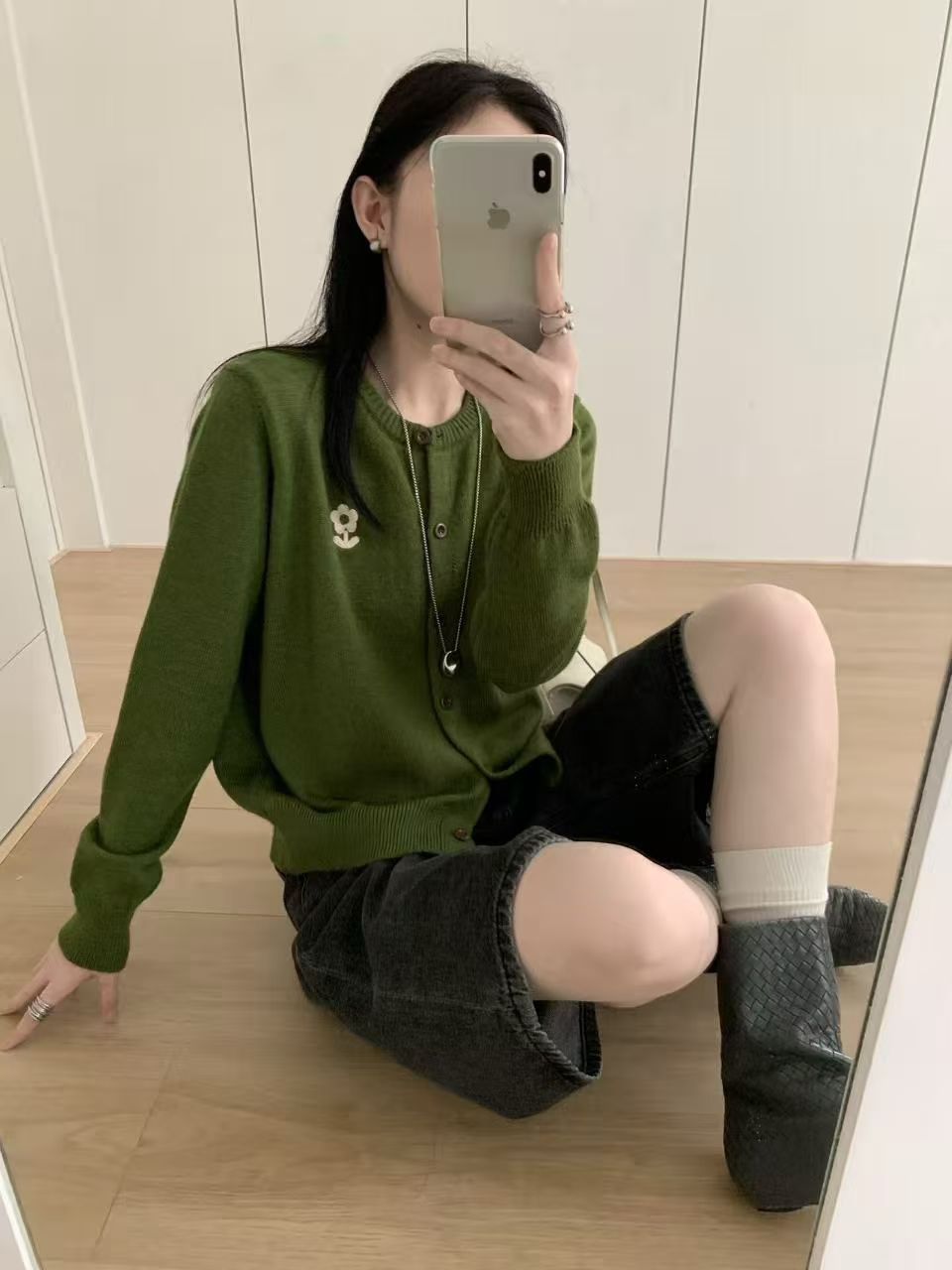 秋季长袖韩系针织花朵开衫