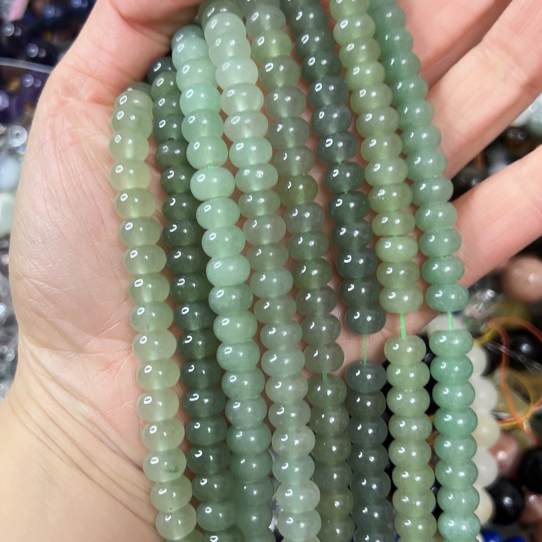 玛瑙/玉髓未镶嵌珠宝半成品，卡8绿东陵算盘一条