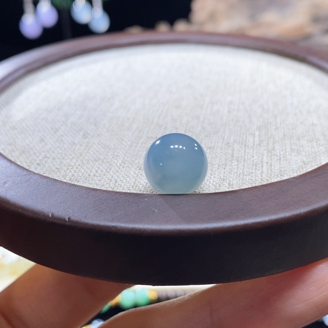 翡翠未镶嵌颈饰翡翠冰海水蓝圆珠12+mm