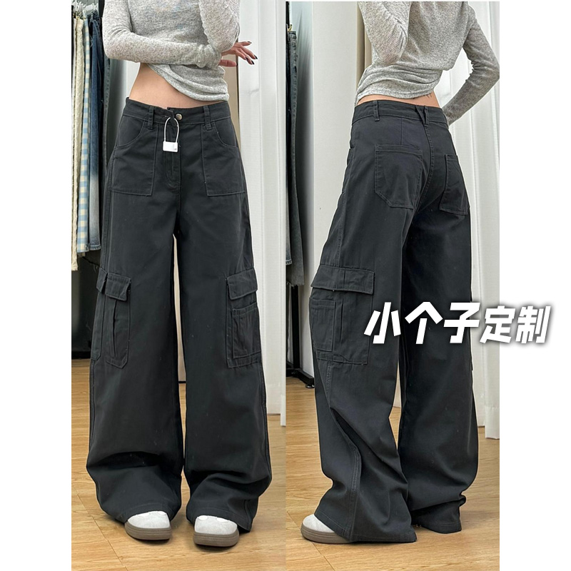 150小矮个子美式复古牛仔工装裤女秋冬高腰显瘦阔腿直筒裤xs显高