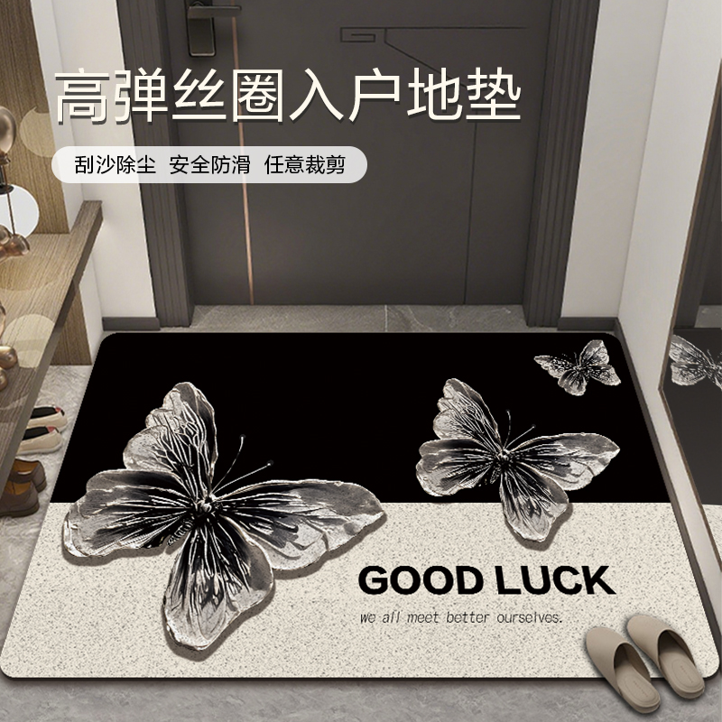 原创轻奢丝圈蝴蝶入户门地垫进门防尘防滑耐脏脚垫门口蹭土地垫子