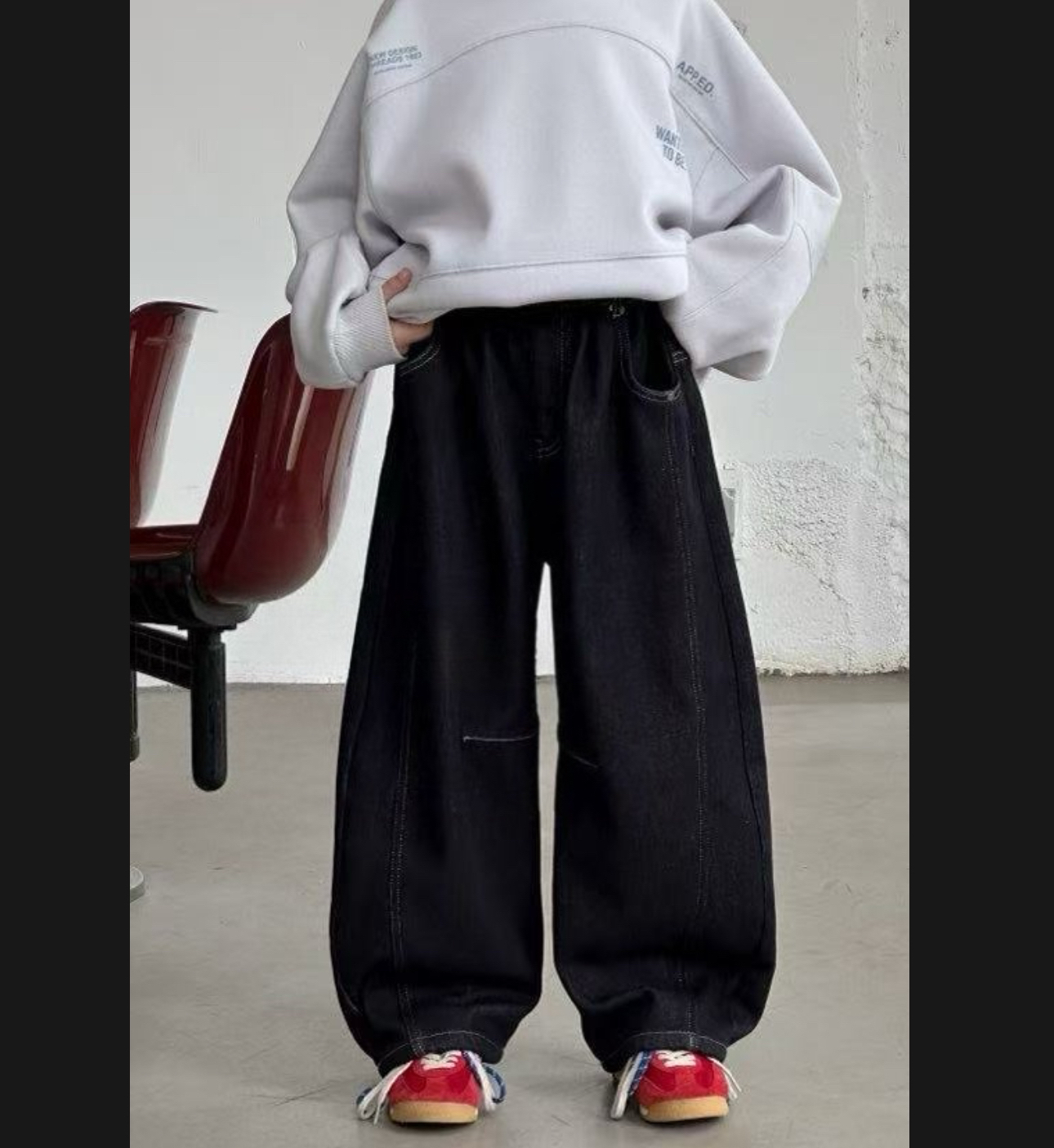 冬款简约砂洗加绒牛仔裤828058