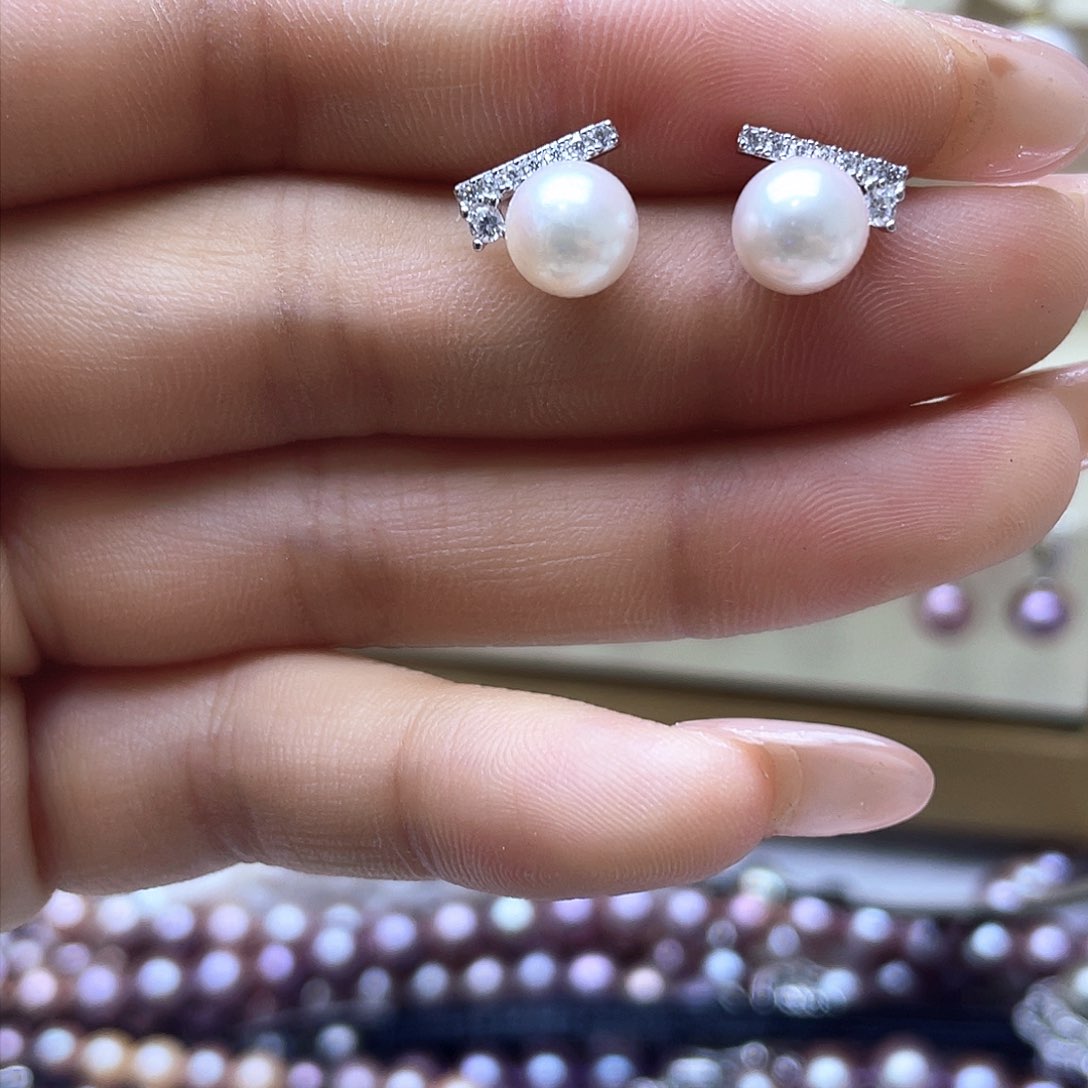 海水珍珠耳饰银S925镶嵌