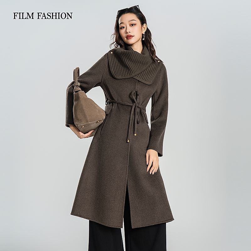 【芊芊专属】2025冬季新款可拆围巾双面呢中长款大衣女FGCG841006