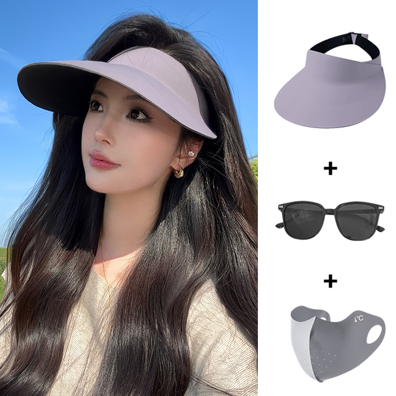 2025无痕一体冰丝防晒帽女夏季防紫外线遮阳帽户外运动空顶太阳帽