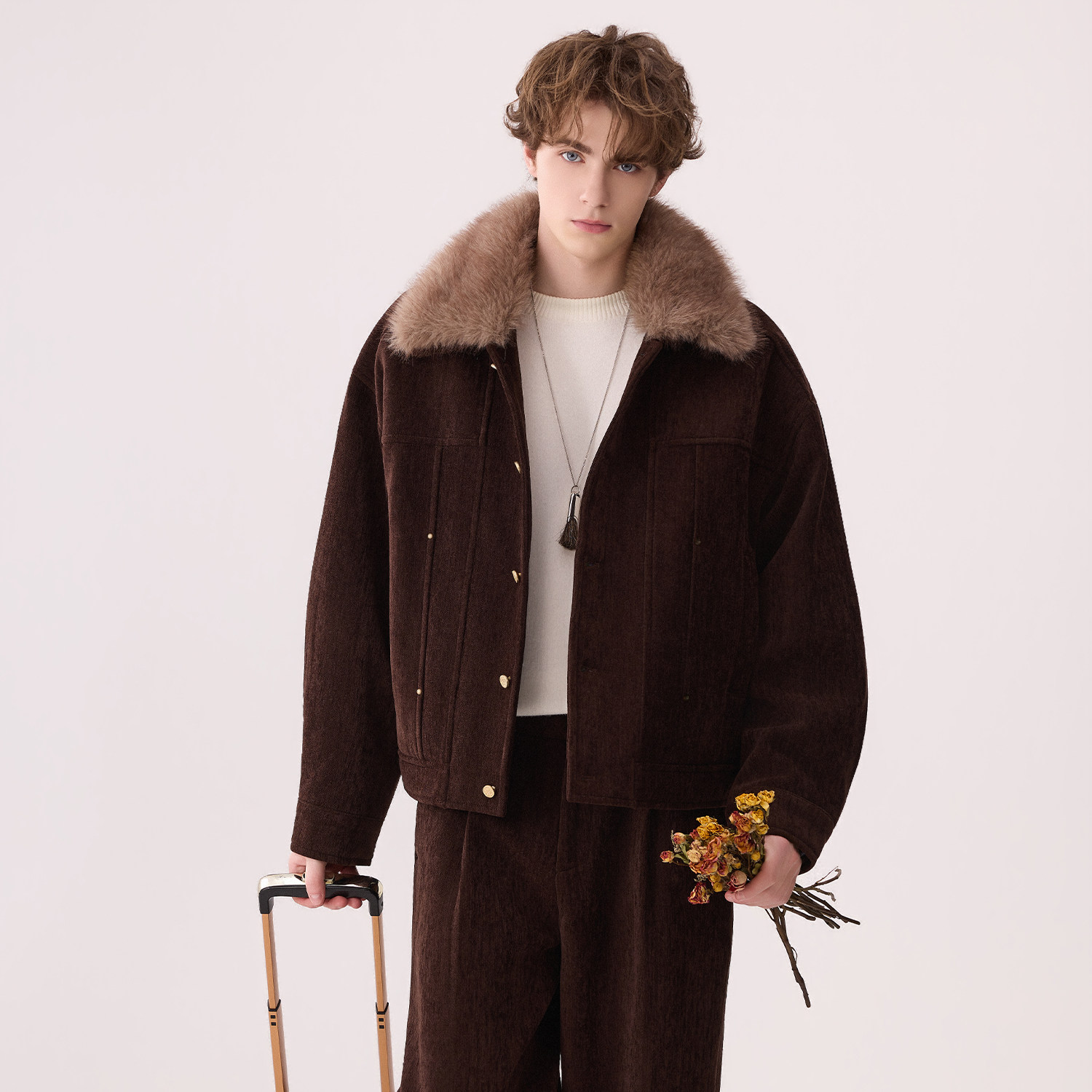 CHICERRO西西里男装美拉德复古雪尼尔棉服套装男生一整套穿搭保暖