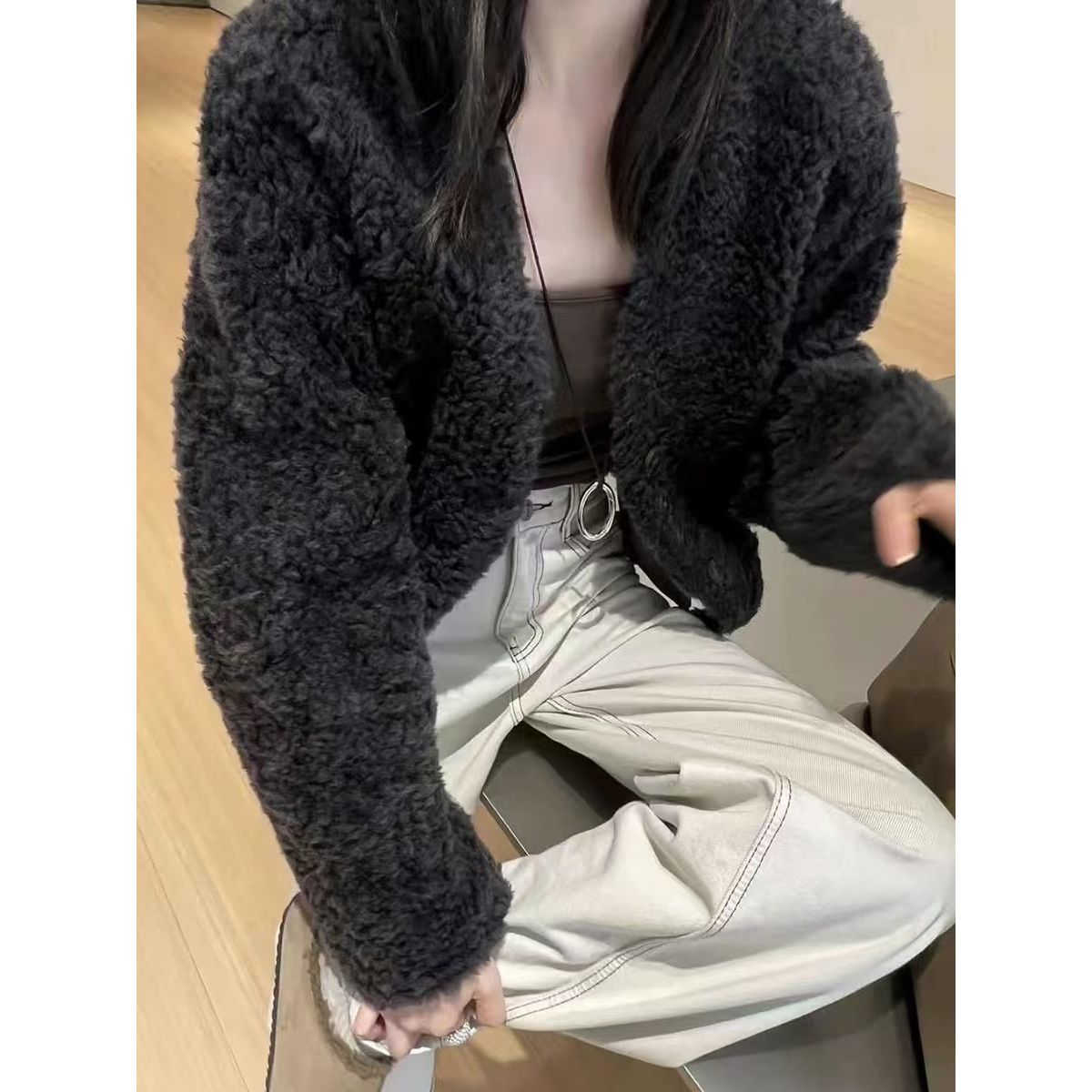 QianRH-9697秋冬新款【100%澳洲绵羊毛】气质百搭慵懒开衫外套