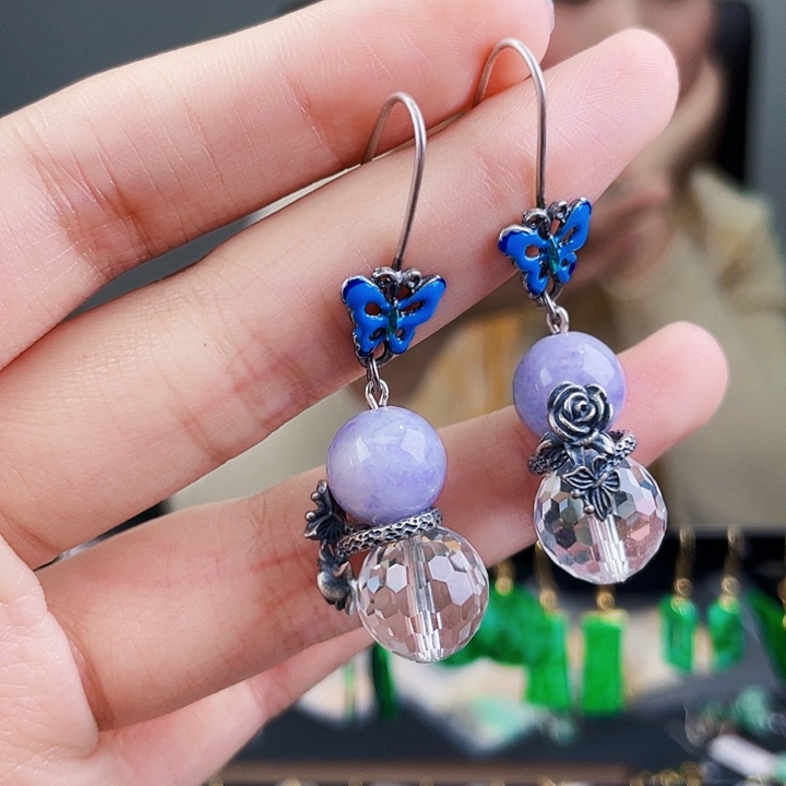 翡翠耳饰银S925镶嵌饰品