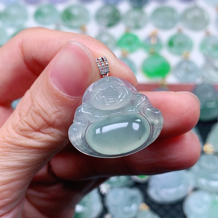 翡翠吊坠(不含链)18K金镶嵌@****?