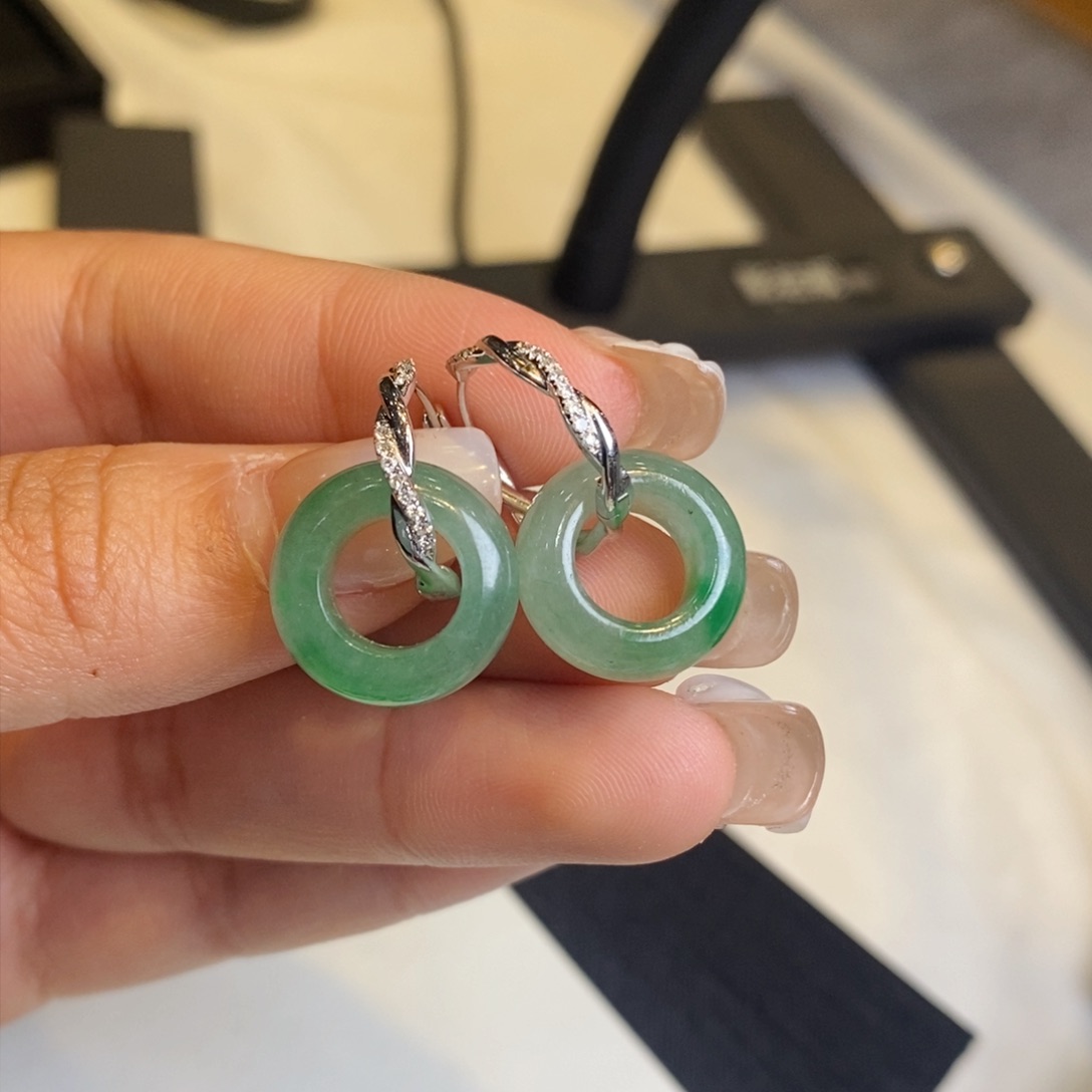 翡翠耳饰18K金镶嵌麻花耳包➕轮胎圈