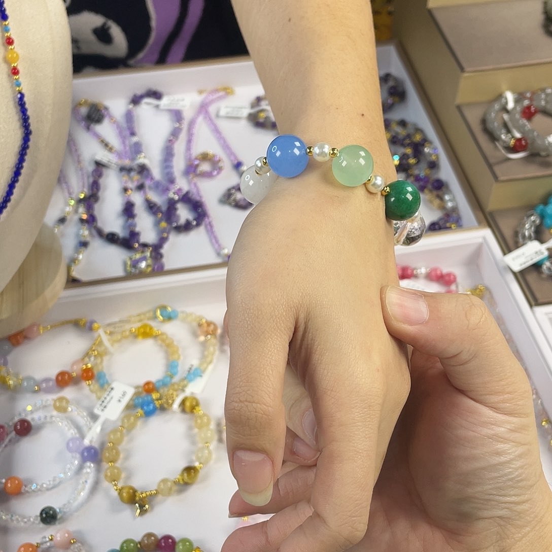 水晶手链银S925镀金镶嵌