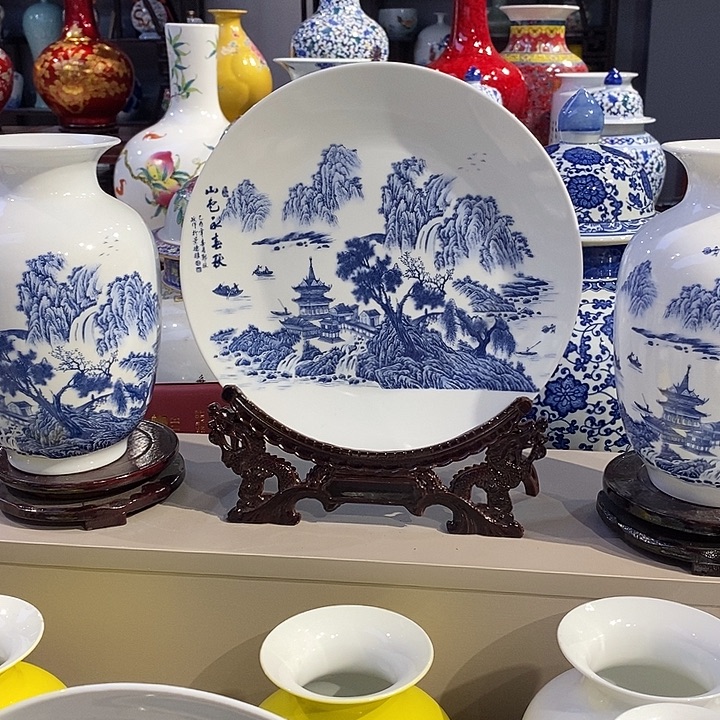 陶摆件景德镇陶瓷26厘米3件套