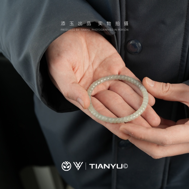 【TIANYU】和田玉浅黛高级灰精工药片单圈手串      HTY090