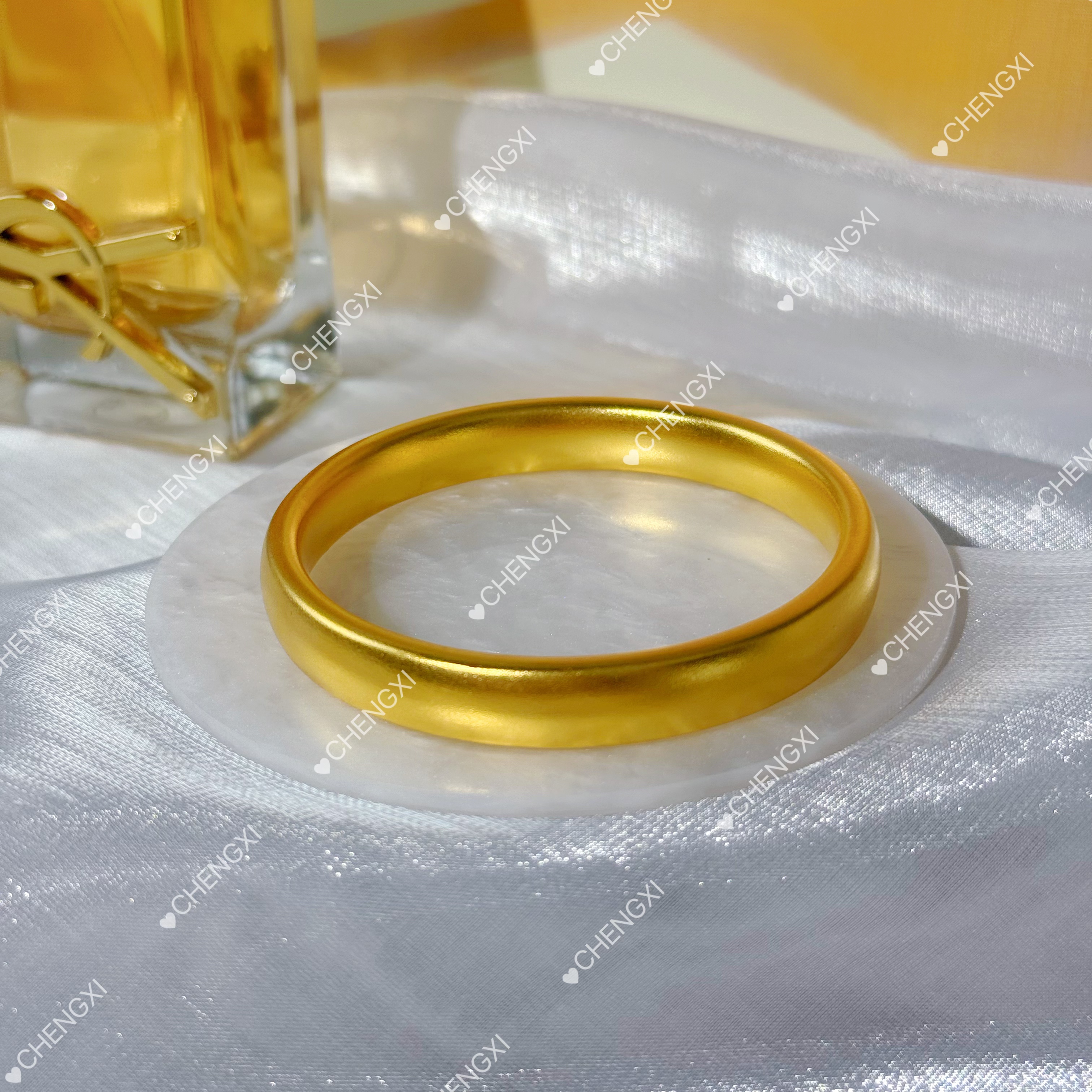足银手镯 足银镀金【磨砂轮胎镯】大气轮胎磨砂经典素圈百卡10