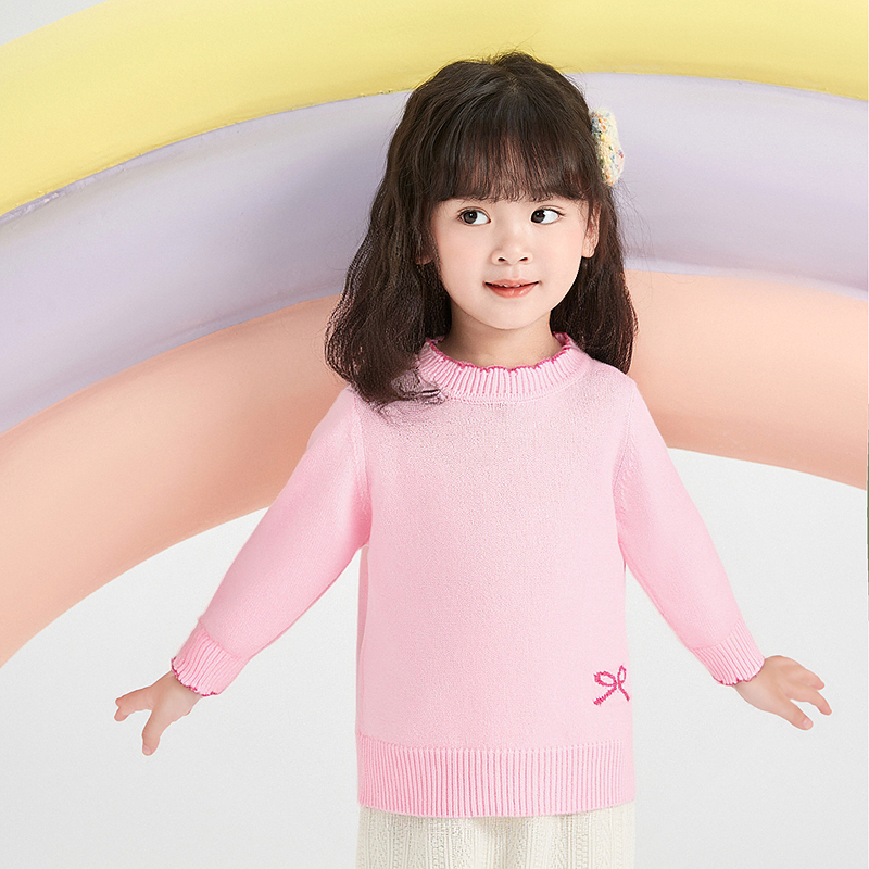 笛莎婴幼女童毛衣秋冬季新款甜美可爱保暖套头圆领毛衫-132555501