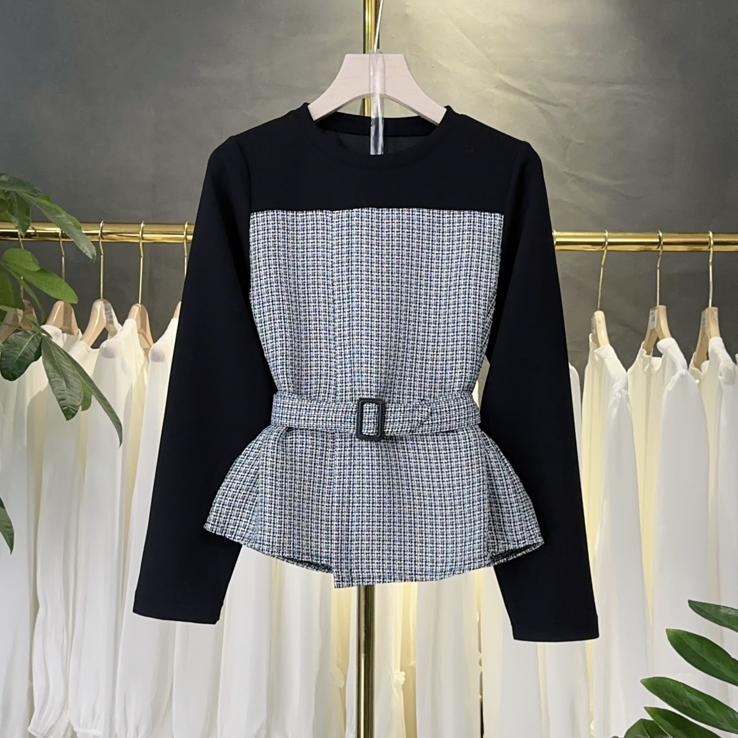 【RG2432】2025年春夏拼接新款时尚气质百搭减龄显瘦新款小衫