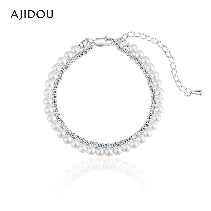 非金属仿水晶手链 AJIDOU阿吉豆手链女款珍珠双层叠戴手串【SGB】