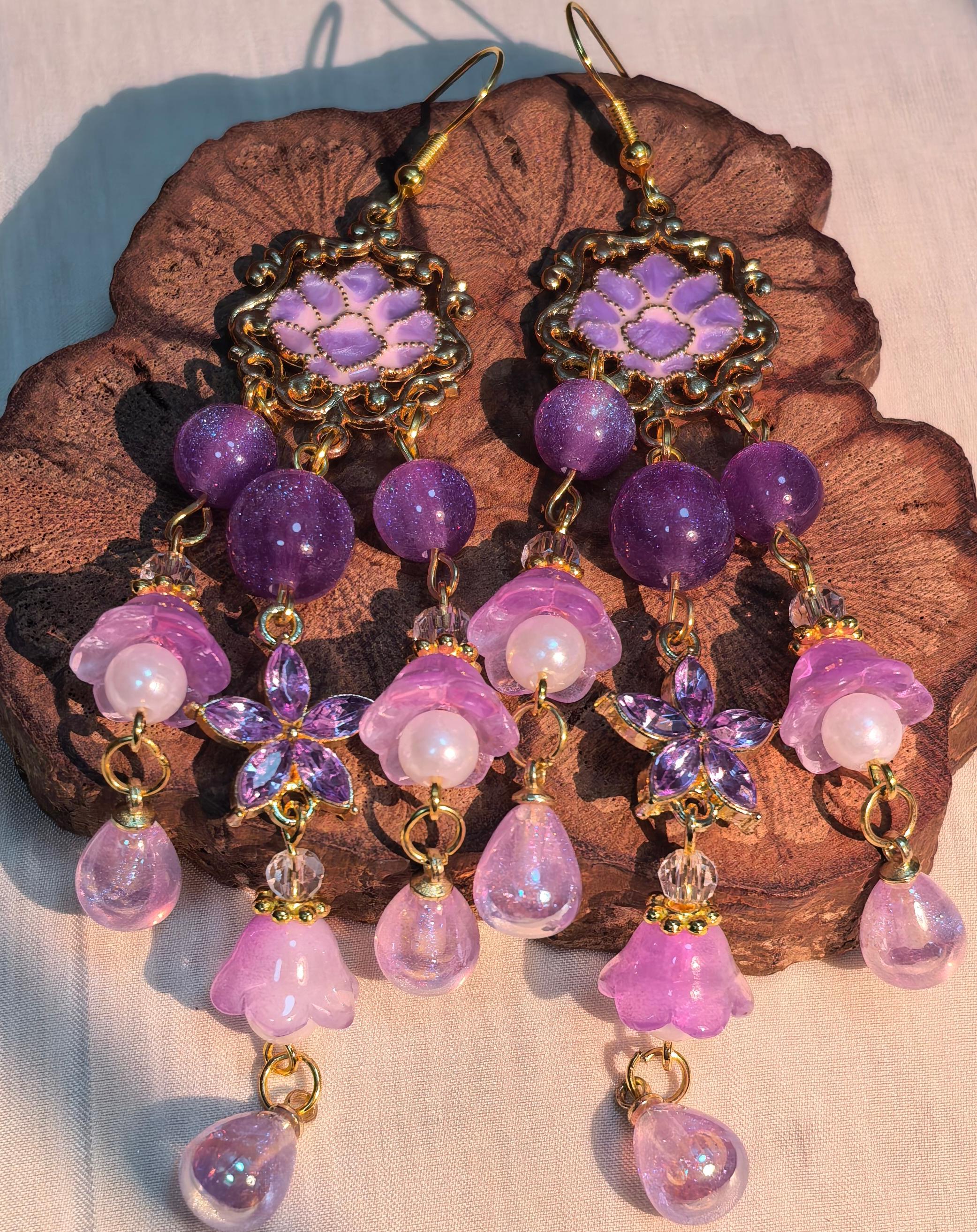 铜合金耳饰 铜合金 【紫慕】原创自制猫眼珠重工流苏耳饰