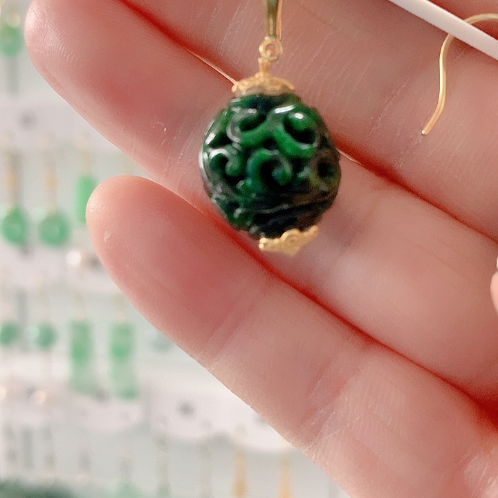 翡翠耳饰银S925镶嵌翡翠