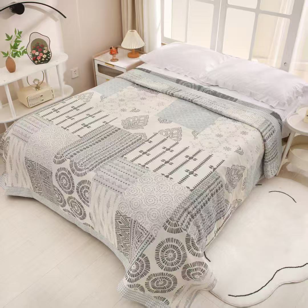 M【几何律动】200*230cm罗布麻精梳纱布四季床盖亲肤透气可机洗