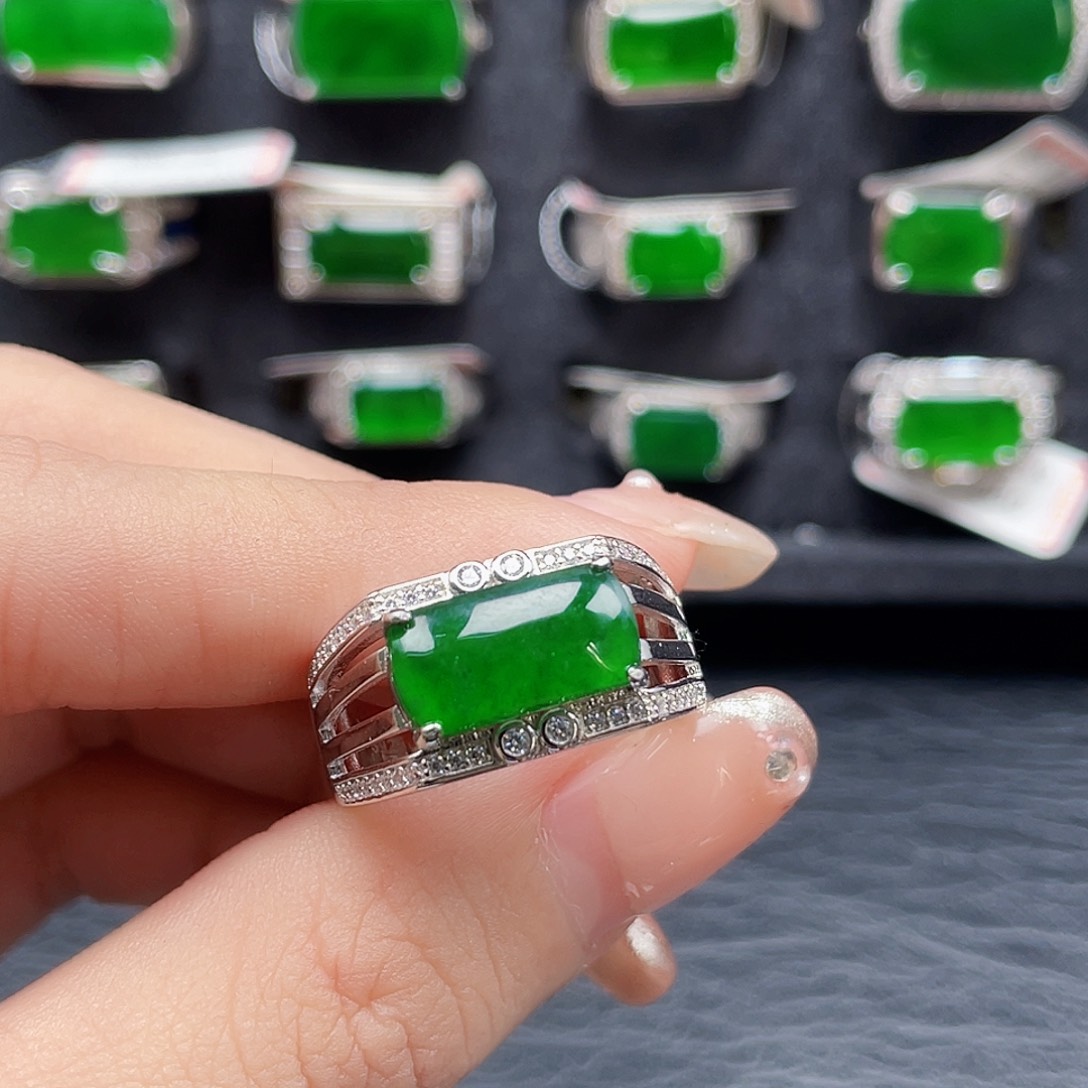 翡翠戒指银S925镶嵌编号0027