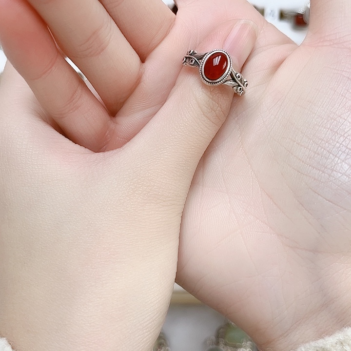 血珀戒指银S925镶嵌天然