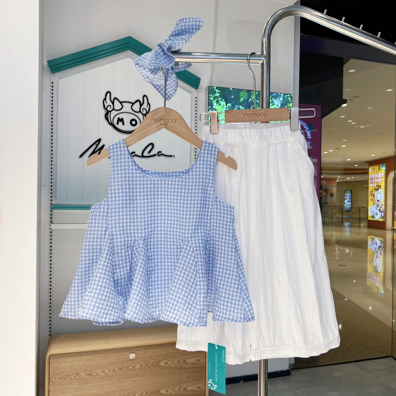 MOMOCO夏季女童儿童2025新款洋气格子无袖时尚套装77630580104