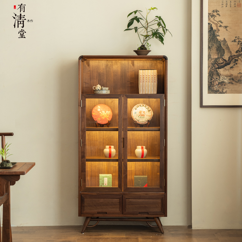 有清堂新中式茶柜黑胡桃实木客厅书房玻璃装饰储物置物收纳展示柜