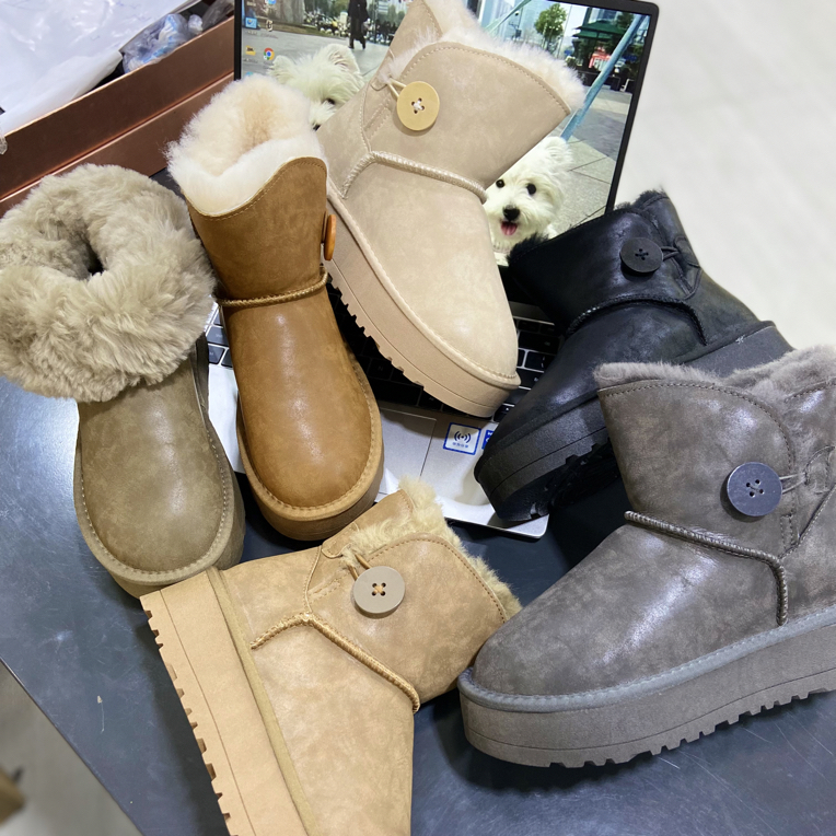 A25-2大皮东北防厚底雪地靴加绒加厚短筒靴纽扣加厚雪地靴厚底