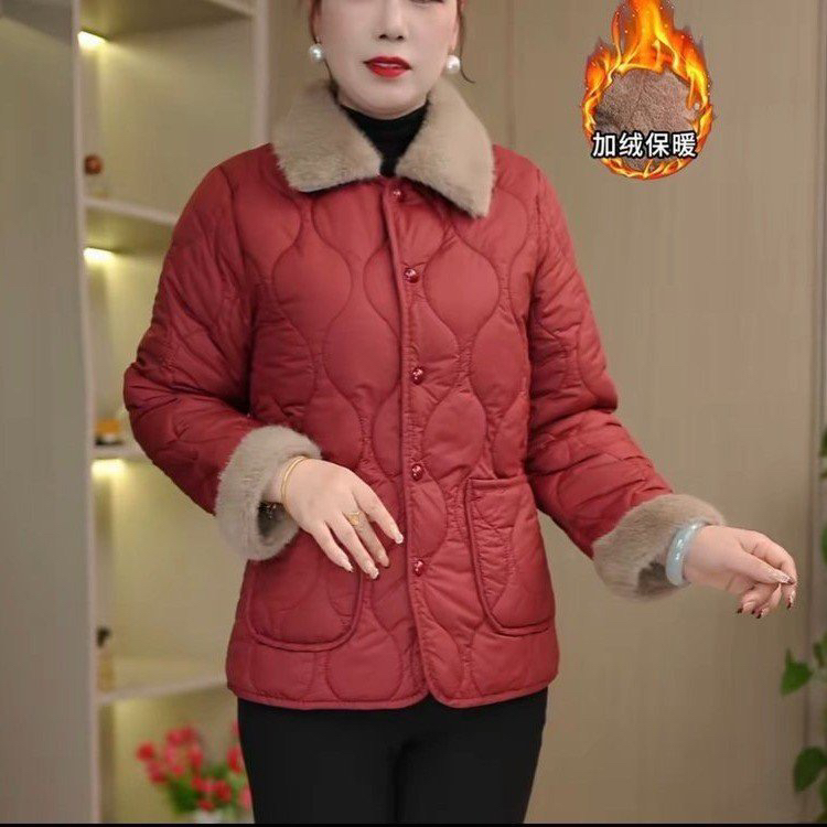 中老年冬季连帽中长款加绒加厚时尚风妈妈装保暖棉袄外套